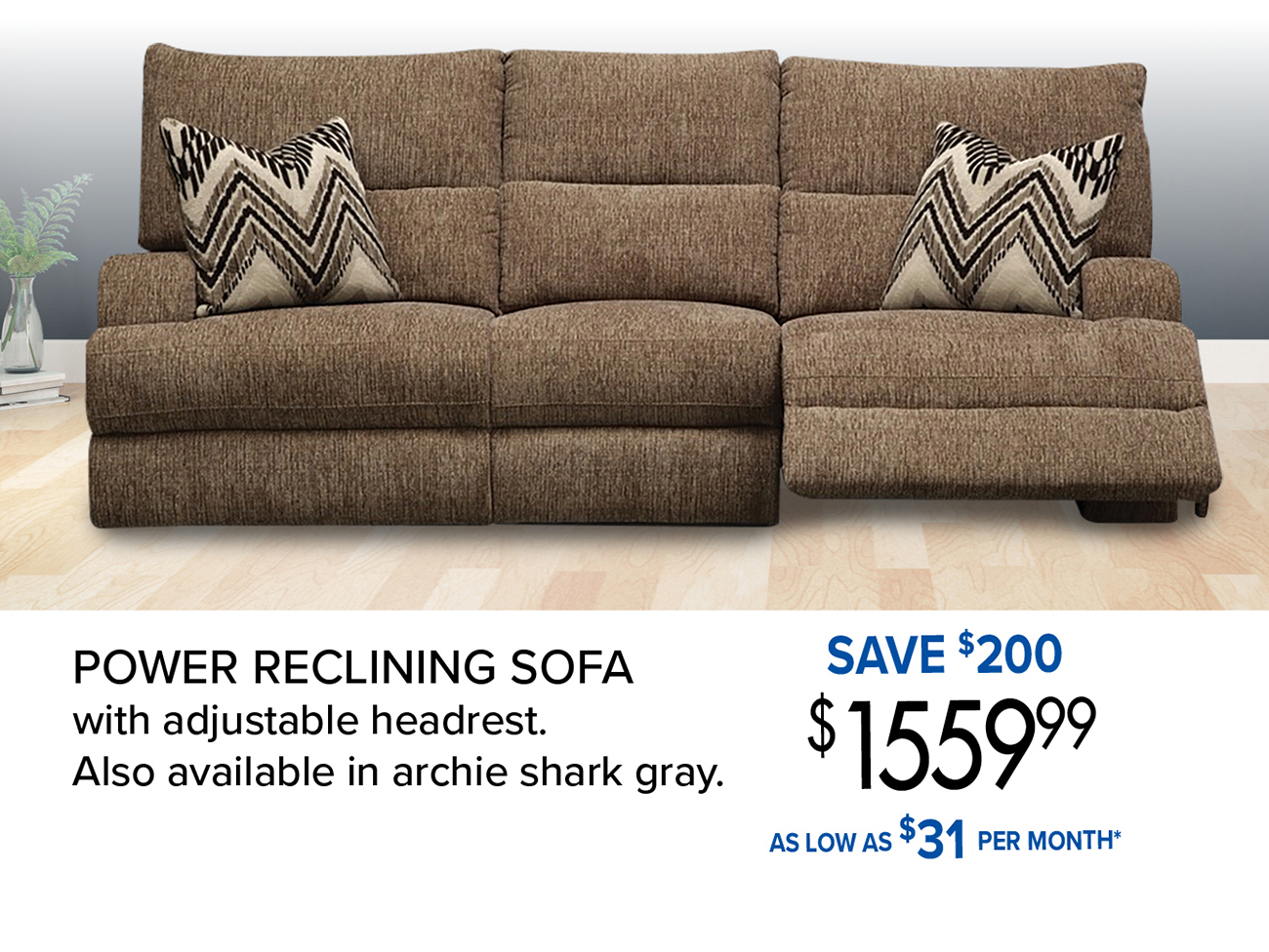 POWER RECLINING SOFA with headrests.