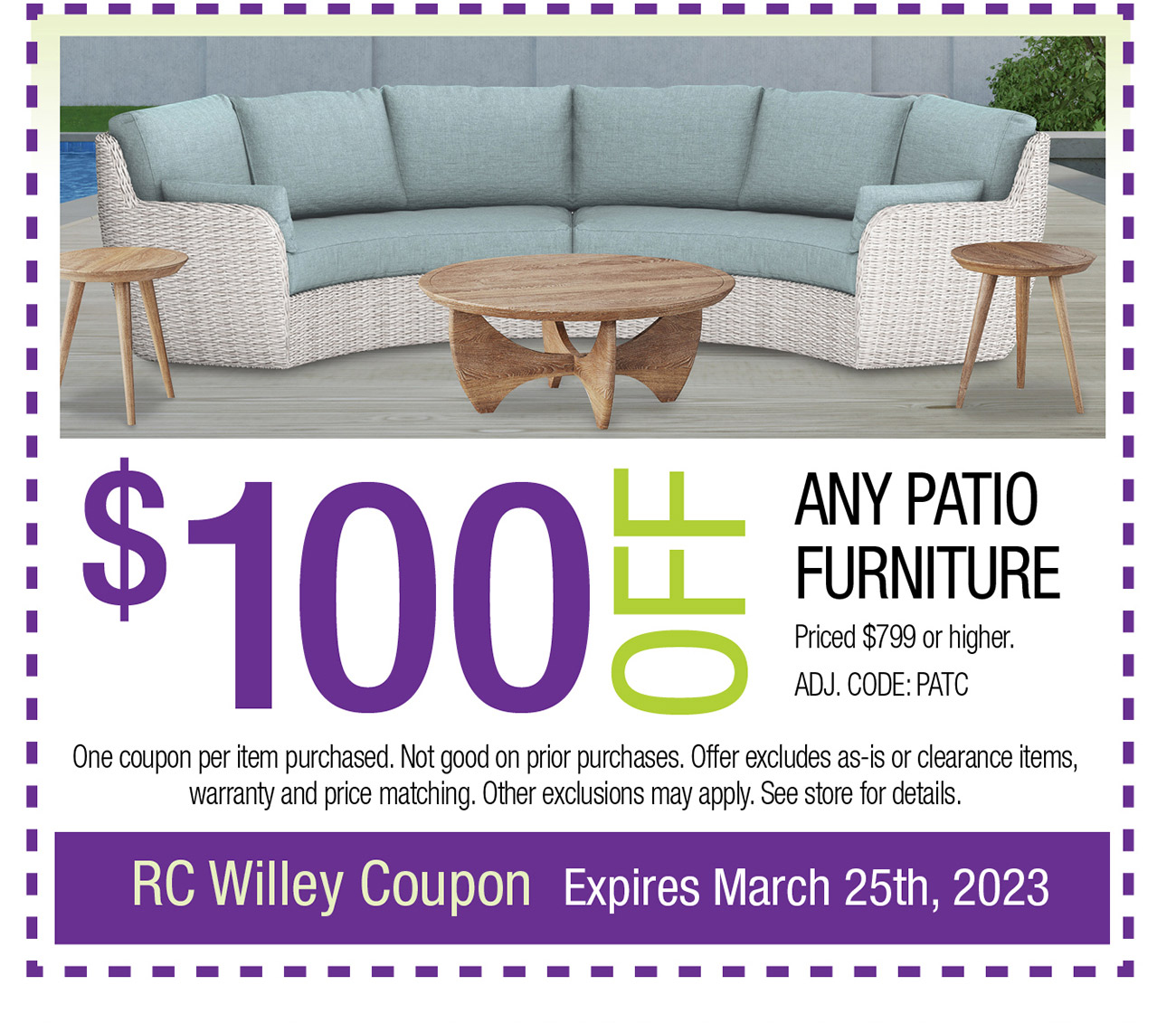 $100 OFF ANY PATIO FURNITURE