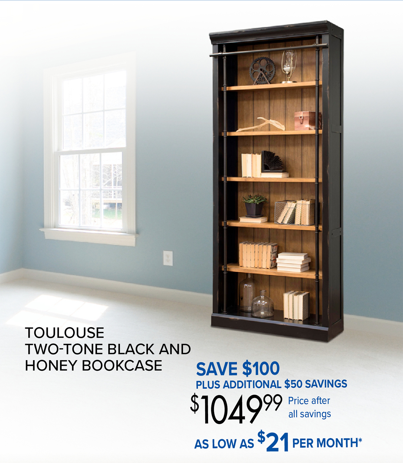 TOULOUSE TWO-TONE BLACK AND HONEY BOOKCASE