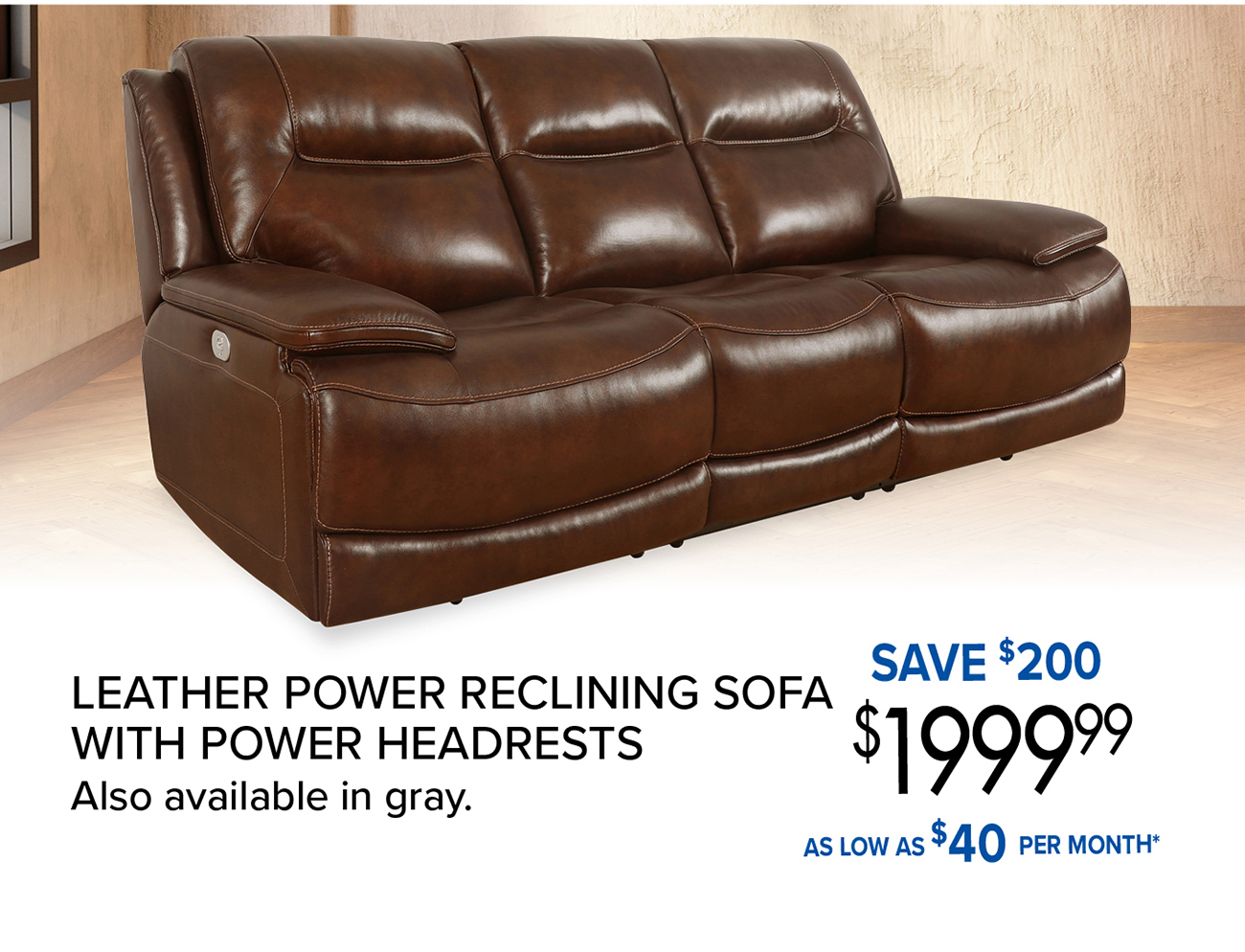 LEATHER POWER RECLINING SOFA with power headrests.