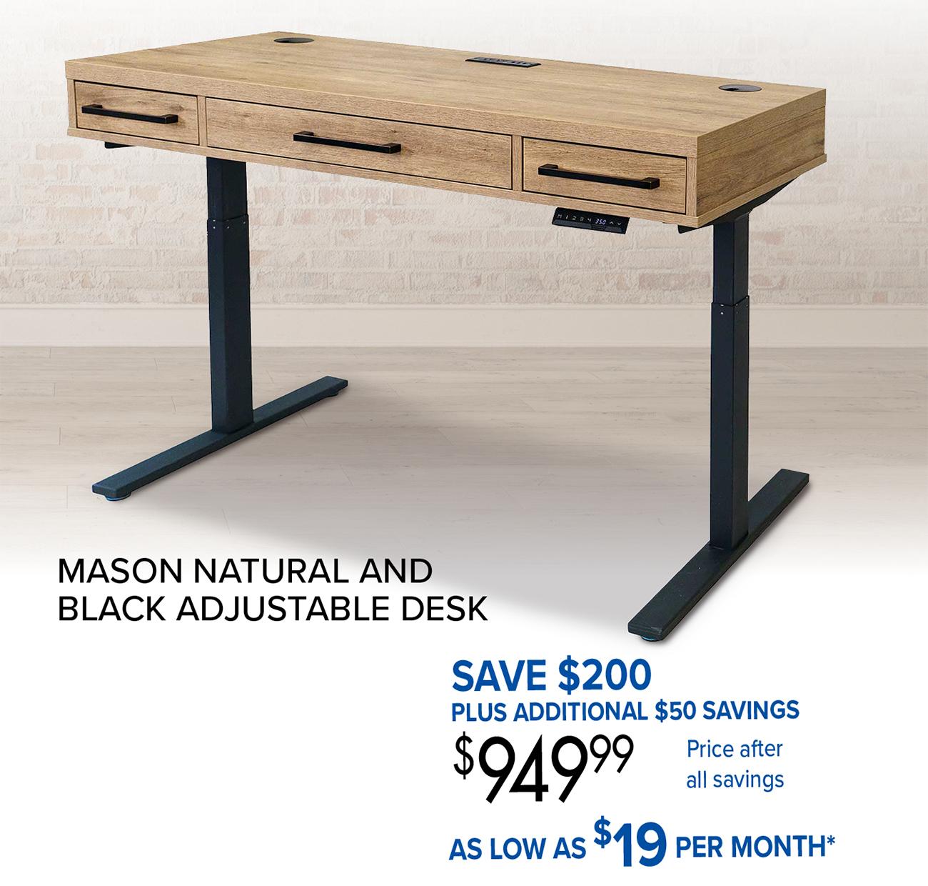 MASON NATURAL AND BLACK ADJUSTABLE DESK