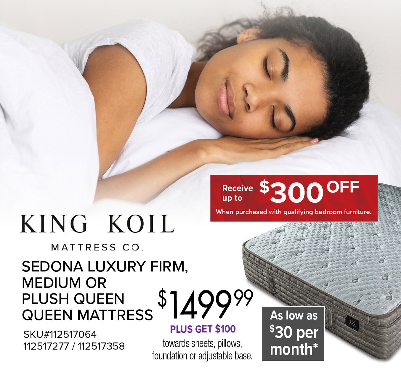 SEDONA LUXURY FIRM, MEDIUM OR PLUSH QUEEN MATTRESS