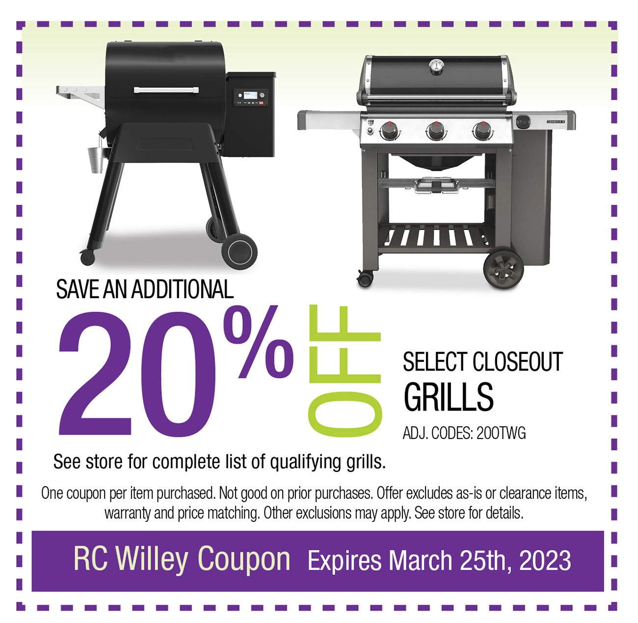 SAVE AN ADDITIONAL 20% OFF SELECT CLOSEOUT GRILLS