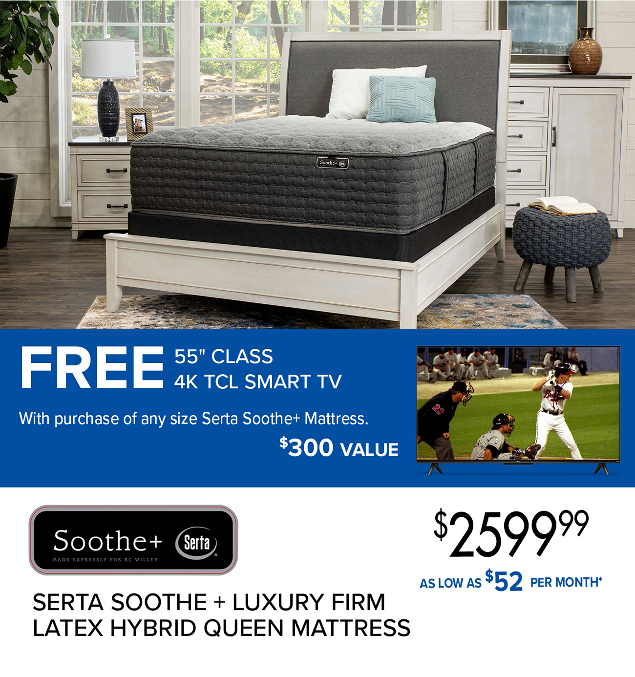 SERTA SOOTHE + LUXURY FIRM LATEX HYBRID QUEEN MATTRESS