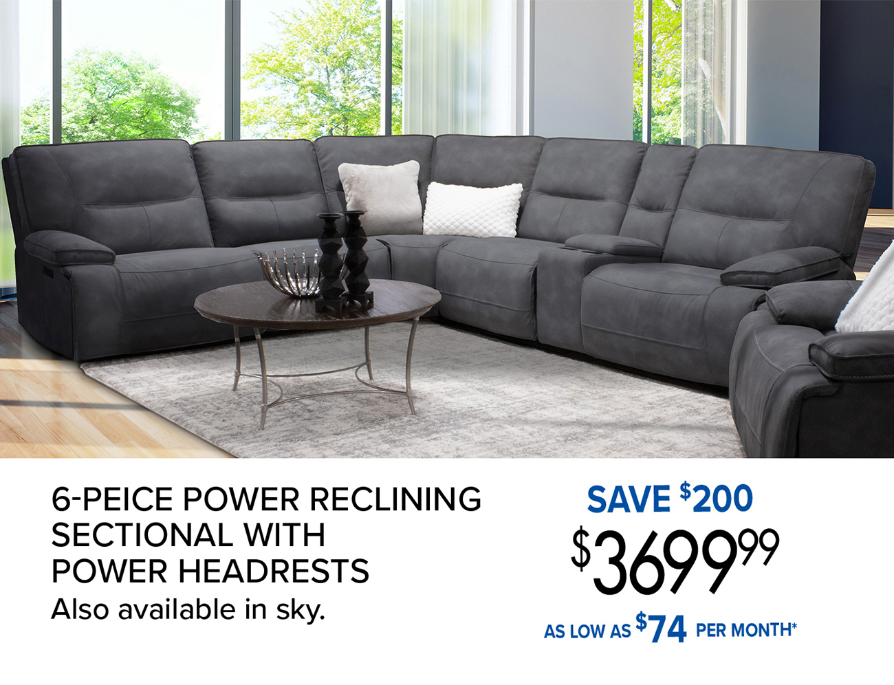 6-PIECE POWER RECLINING SECTIONAL WITH POWER HEADRESTS Also available in sky.