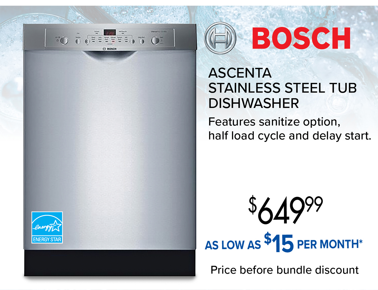 BOSCH ASCENTA STAINLESS STEEL TUB DISHWASHER