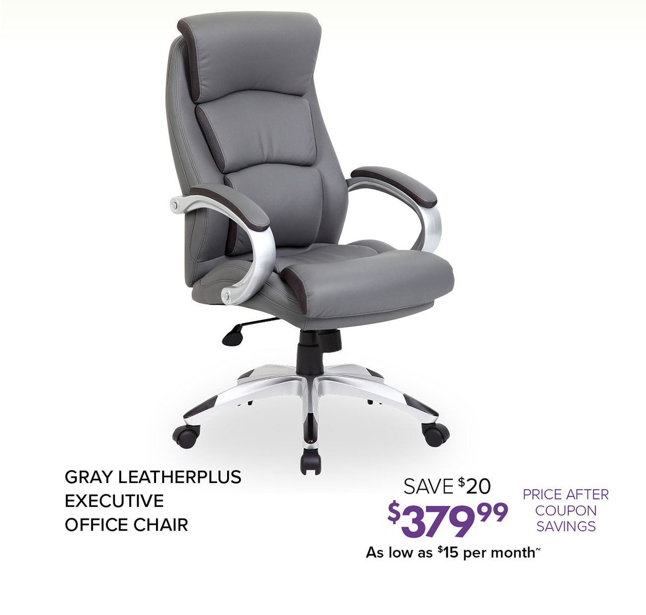 GRAY LEATHERPLUS EXECUTIVE OFFICE CHAIR