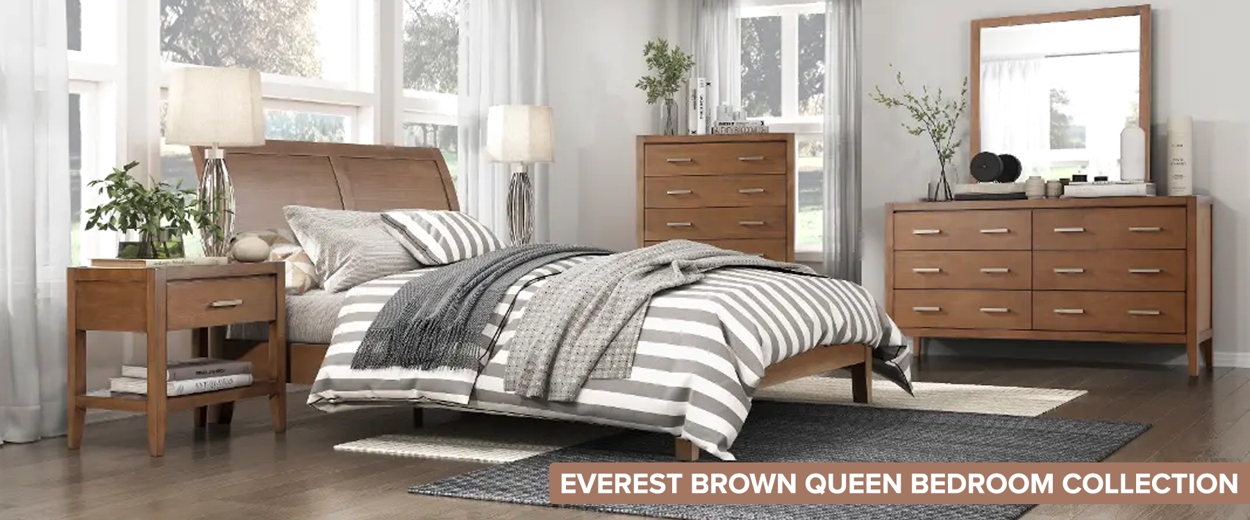 Everest Brown Queen Bedroom Collection Stripe