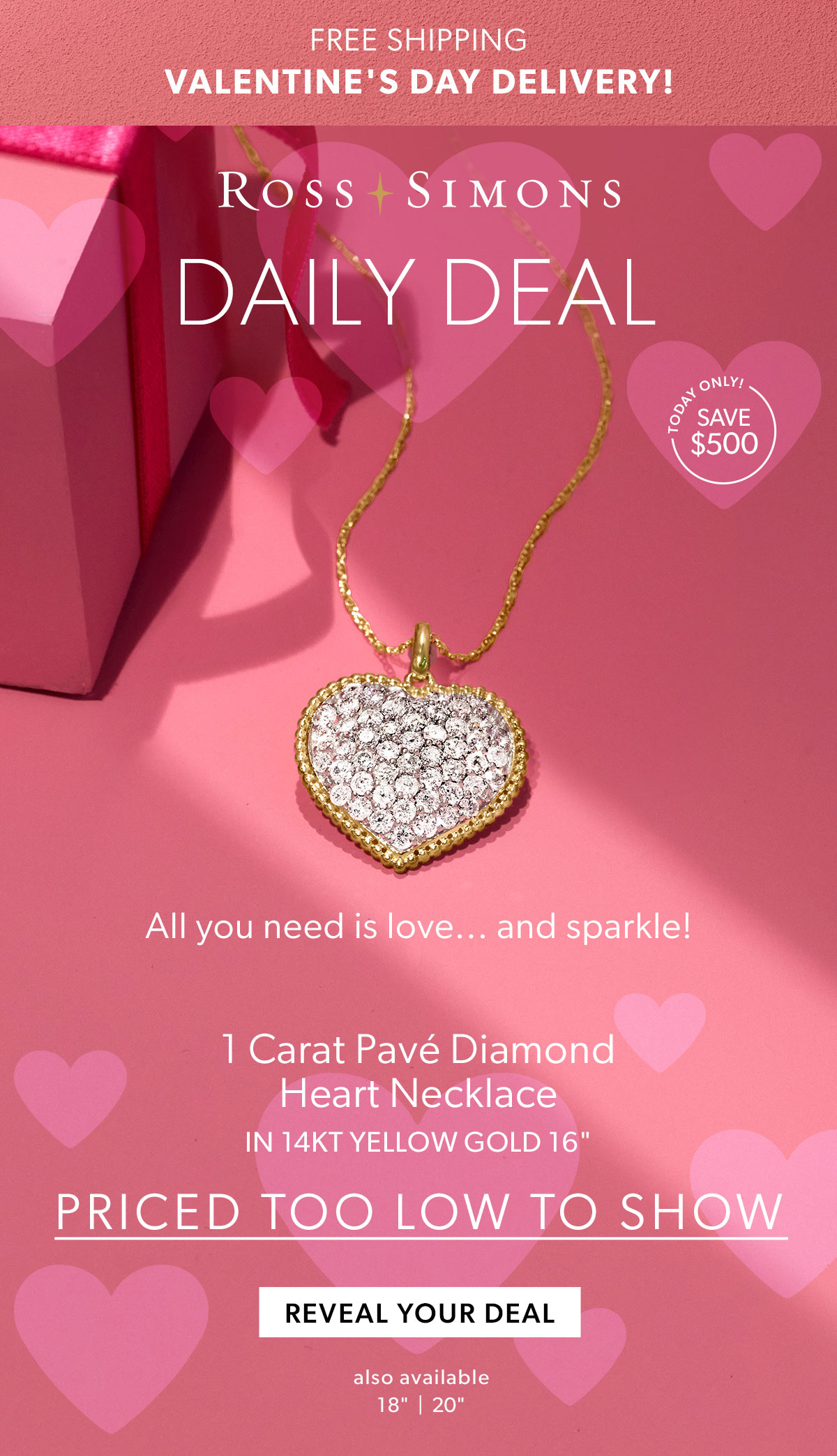 1 Carat Pave Diamond Heart Necklace. in 14kt Yellow Gold. Reveal Your Deal