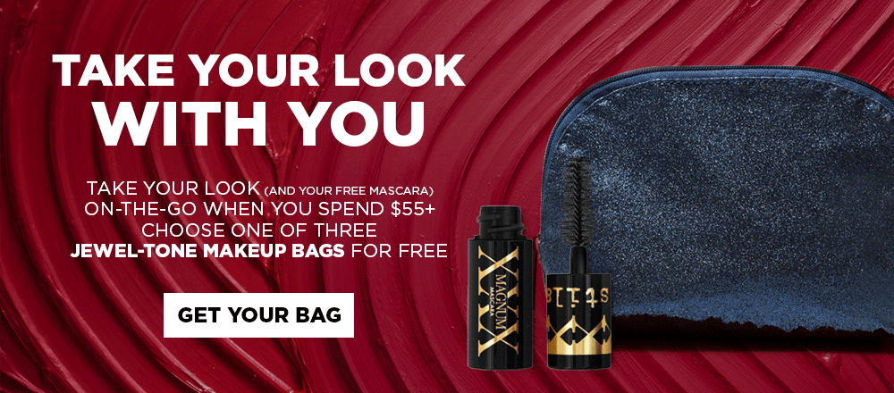 Take your look (and your free mascara) on-the-go when you spend $55+. Choose one of three jewel-tone makeup bags for free.