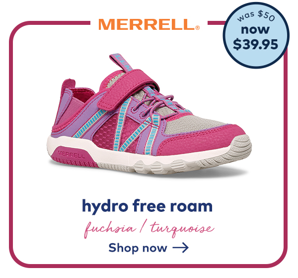 merrell. hydro free roam. fuchsia / turquoise. shop now --> was $50 now $39.95