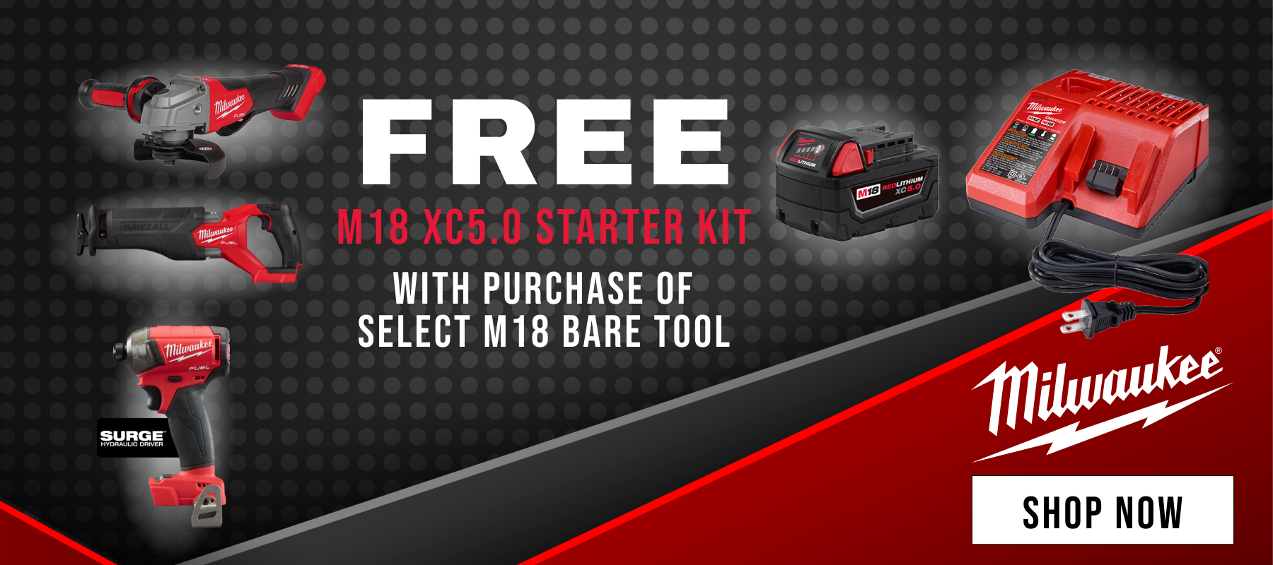 Milwaukee // FREE M18 XC5.0 Starter Kit with Purchase of Select M18 Bare Tool // SHOP NOW