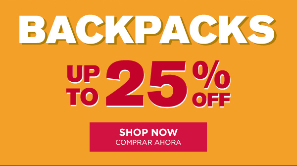 Backpacks up to 25% Off